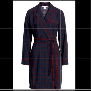 1901 Women'S Blue Red Plaid Button Front Belted Shirt Dress